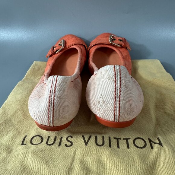 100% Authentic Louis Vuitton Two Tone Denim Buckle Scrunch Ballet Flats Size 41 - Picture 6 of 15